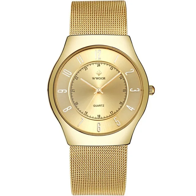 

WWOOR Brand Luxury Men Waterproof Stainess Steel Casual Gold Watches Men's Quartz Sport Wrist Watch Male Clock relogio masculino