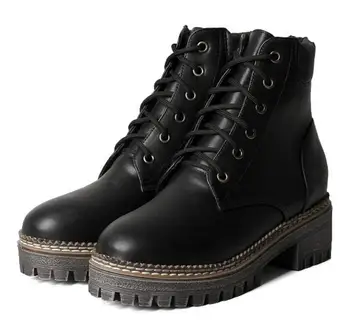 

Sapato Feminino Women Ankle Boots Chunky Low Heels Autumn Warm Matin Shoes Woman Chaussure Gladiator Lace Up Booties WS181118