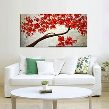 Handgefertigte Abstrakte Schöne Rote Blume Baum Ölgemälde Auf Leinwand Lebendige Blume Bild Wand Kunst Wohnkultur Schönes Geschenk