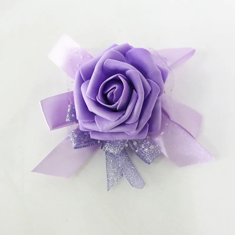  Flone Artificial Rose Flower Wedding Wrist Flower Hot Pink Bridesmaid Silk Corsage Hand Flowers Wedding Party Decor Floral (13)