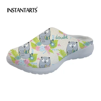 

INSTANTARTS ummer Women Mesh Slippers Pediatrics Cute Cartoon Owl Pattern Beach Slip on Shoes Female Sandals Girls Slippers 2019