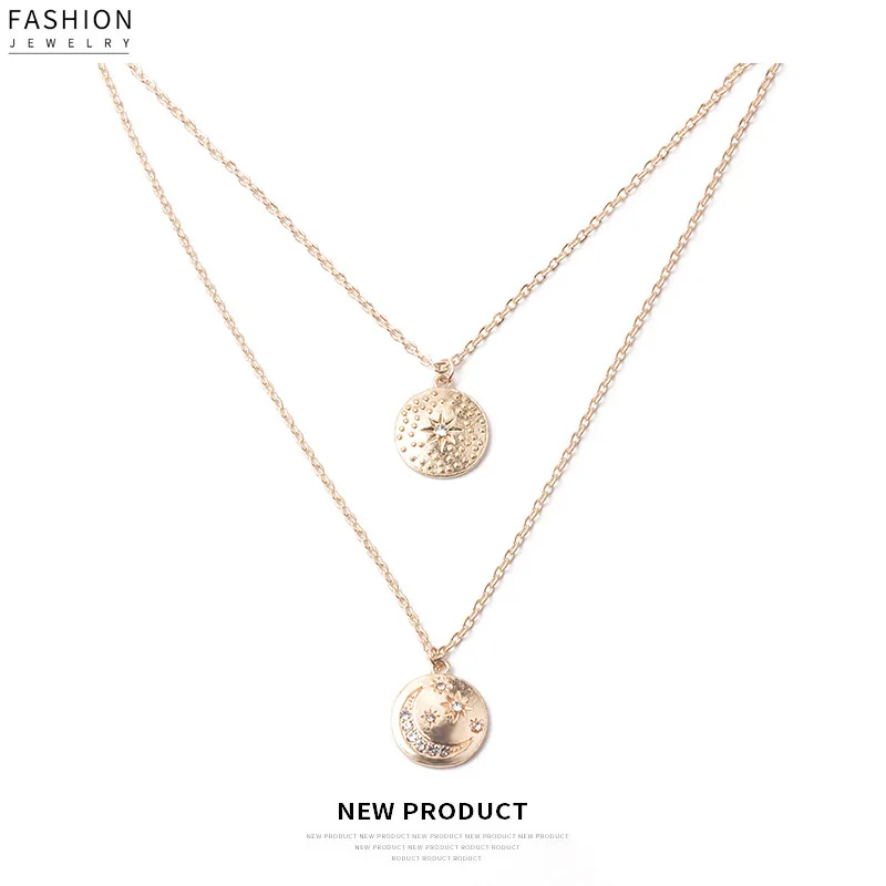 

Hot Sale Star&Moon Necklace for Women Bohemia Long Chain Gold Color Multi-layer Necklace Micro Pave Crystal Jewelry 2019 New