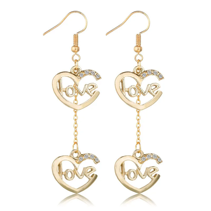

Fashion Woman Earrings Heart-shaped Gold and siver Pendant Earrings Heart Zircon eardrop Heart-shaped Earrings for Women