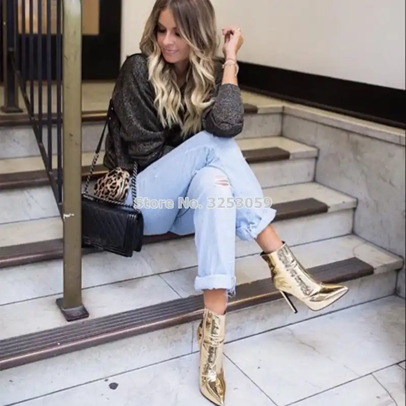 gold booties outfit