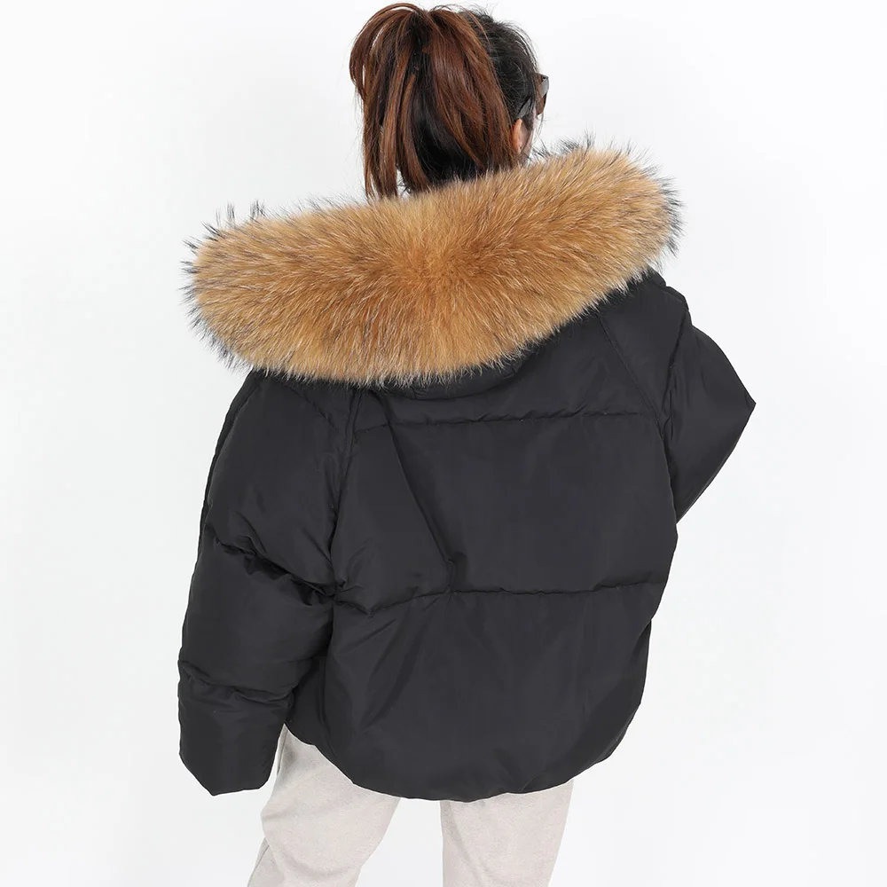 Maomaokong2018 Новая зимняя Женская куртка с натуральным большим воротником из меха енота, белое пуховое пальто, женская куртка с капюшоном, парка