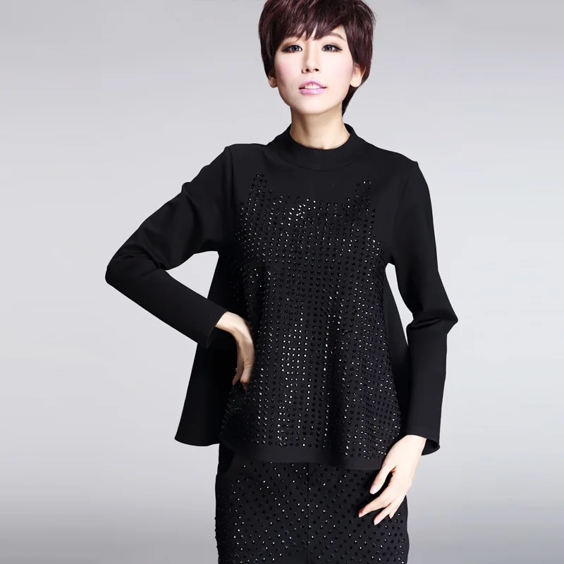 

ASYMSAY Spring Autumn Woman T Shirt 2017 Europe Fashion Diamond Loose Big Size Long Sleeve Tops Tee Lady Slim Street Wear