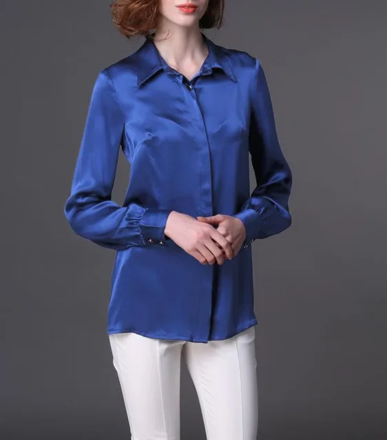 S Xxxl Women Fashion Silk Satin Blouse Button Ladies Silk Blouse Shirt 