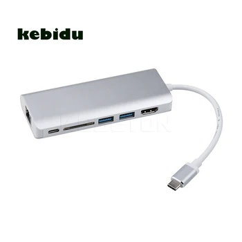 

kebidu 6 In 1 Usb Type-c Hub Hdmi RJ45 Converter Thunderbolt 3 Adapter Multiport Usb3.0 Usb-c Charge Cable Sd Card Slot For pc