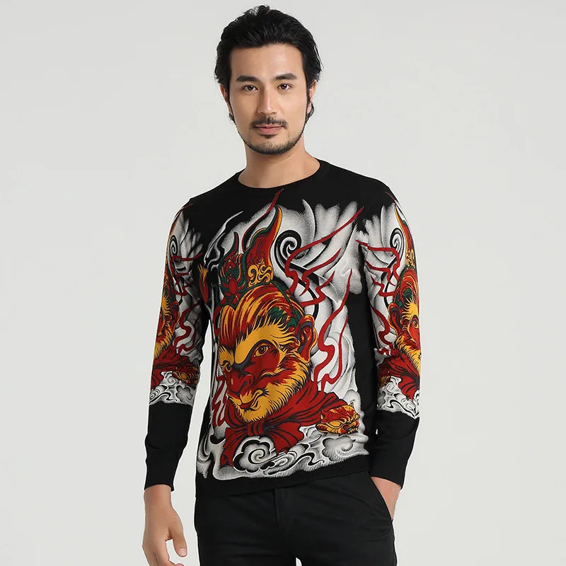 Высококачественный свитер в китайском стиле с принтом животных; новинка года; сезон осень-зима; модный мужской свитер; M-4XL