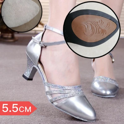 Обувь для латинских танцев; женская Обувь для бальных танцев; женская обувь для латинских танцев с золотым леопардовым узором - Цвет: Silver5.5