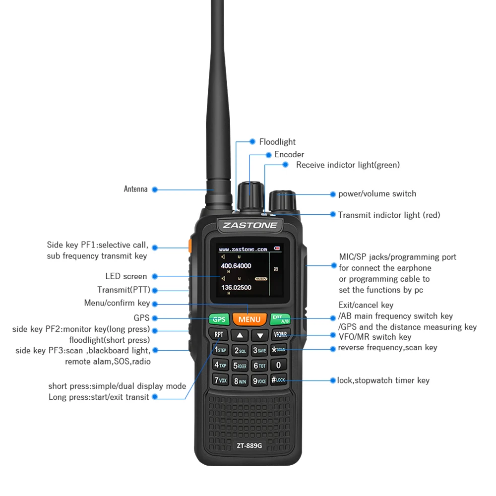 Zastone 889G gps рация 10 Вт 999CH 3000mAh UHF 400-520/VHF136-174MHz Ham CB радио HF трансивер для изучения охоты