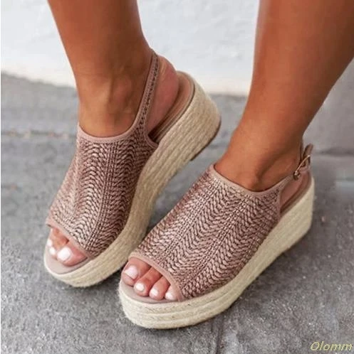 

Summer Women Hemp Sandals Fashion Female Beach Shoes Wedge Heels Shoes Comfortable Platform Shoes