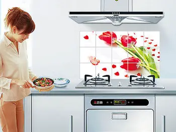 Beauty Rose Leaf Cover Kitchen Decor Oil Proof Aluminum Foil Wall Sticker Paper For Cabinet Stove