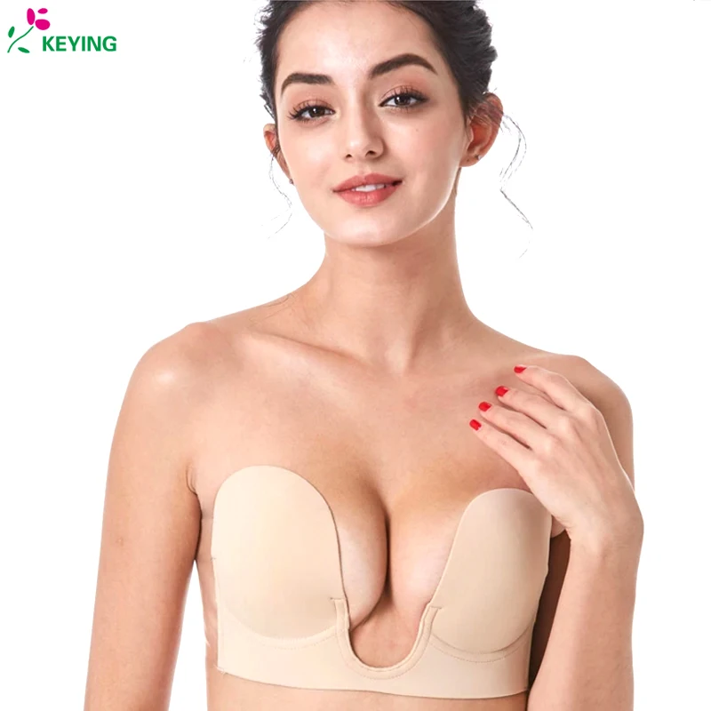 

KEYING Invisible Bra Strapless Self Adhesive Solid Silicone Bras for Women Deep U Sexy Bra Push Up Backless Bralette Underwear