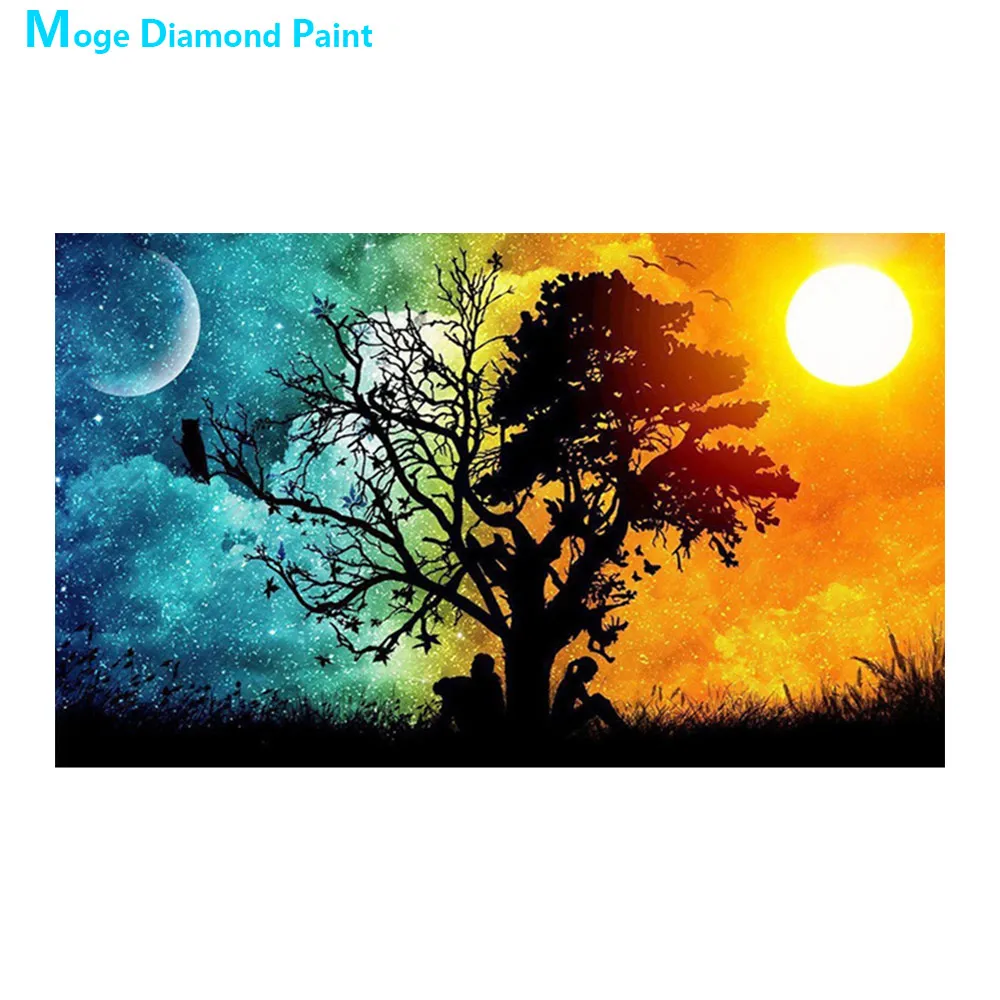 

Night and Day Scenic Diamond Painting Lovers under the trees Round Full Drill Nouveaute DIY Mosaic Embroidery 5D Cross Stitch