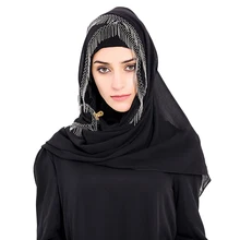 Babalet Womens’ Modest Muslim Long Hijab Scarf Solid Sheer Chiffon Islamic Long Wrap Caps Shawl Arab Long Headscarf with Tassels