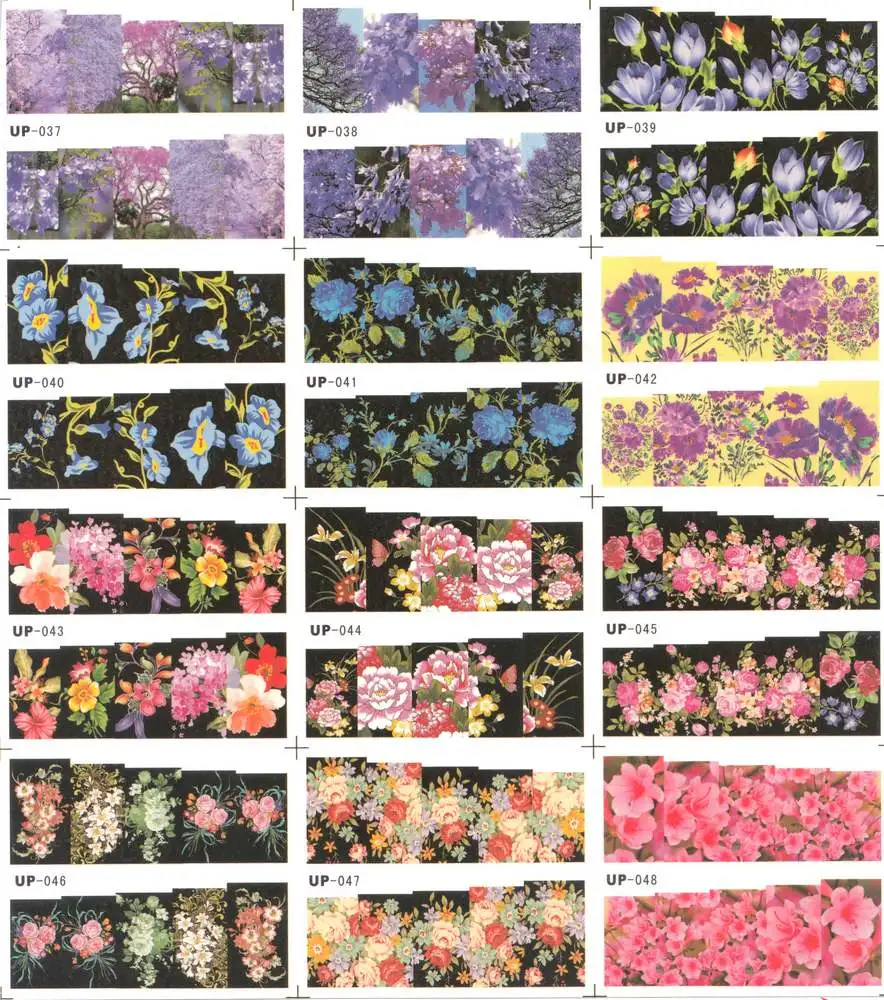 UPRETTEGO 12 упак./лот переводка NAIL ART наклейки на ногти слайдер полное покрытие синий фиолетовый цветок тюльпана JACARANDA UP37-48