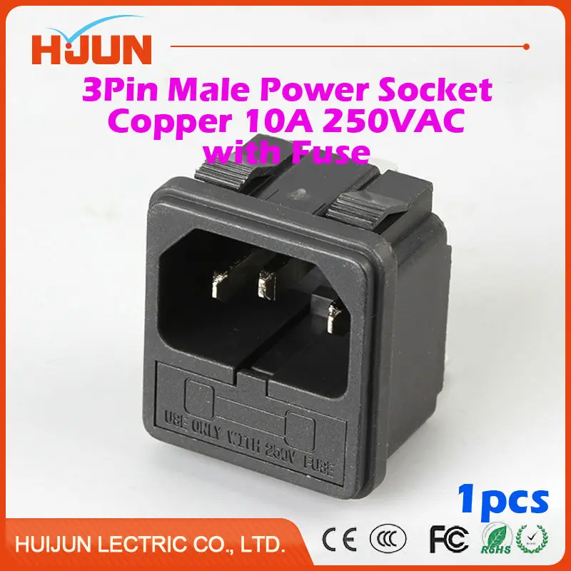 

1Pcs High Quality 3 Pin Male Safe Power Socket with Fuse Copper Inlet Connector Plug 10A 250V AC Computer Apparatus