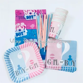

65pcs/lot Gender Reveal Disposable Tableware Set Pink Blue Boy&girl Birthday Baby Shower Cup Plate Party Decoration Supplies
