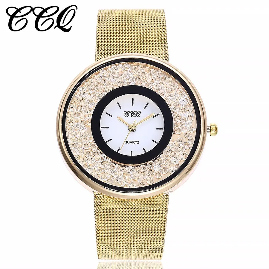Лидер продаж CCQ брендовые модные женские туфли со стразами часы розовое золото серебро Группа Кварцевые спортивные часы для женщин