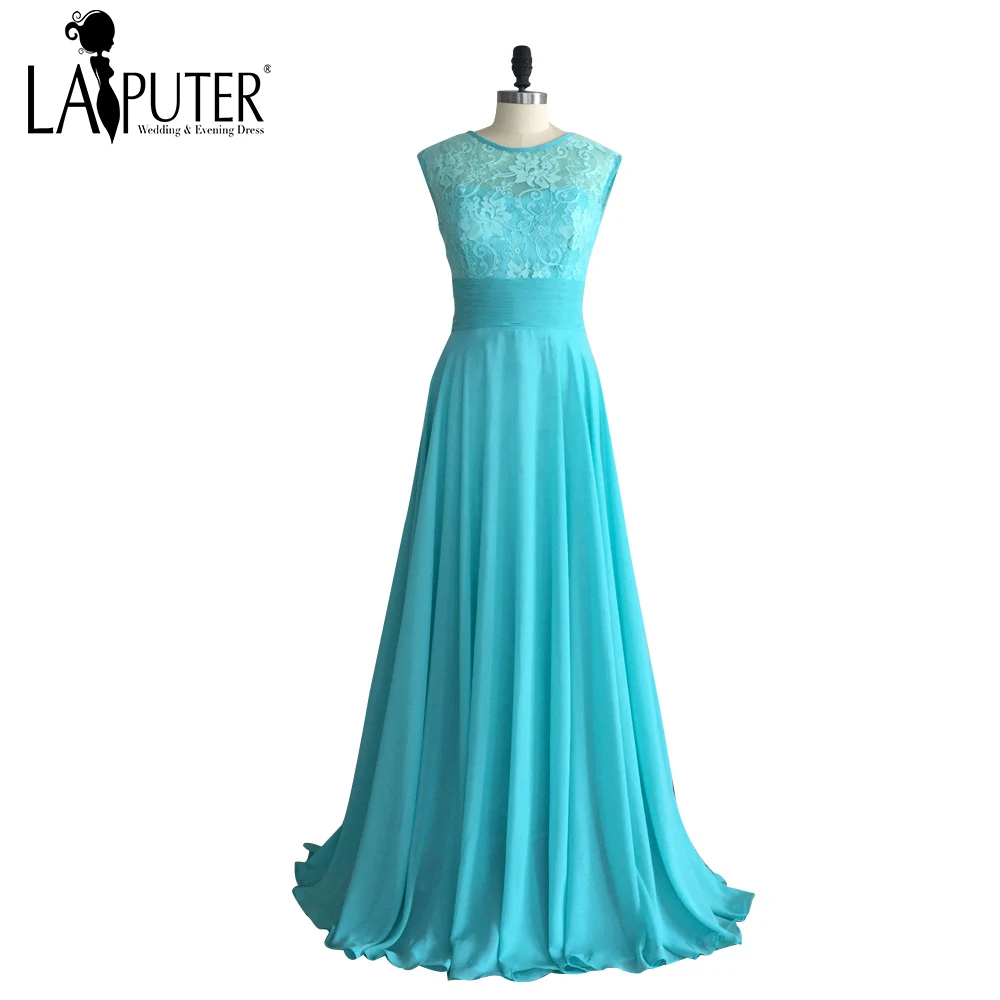 2017 New Real Photo Mint Green Lace Chiffon Cheap Long Elegant Simple