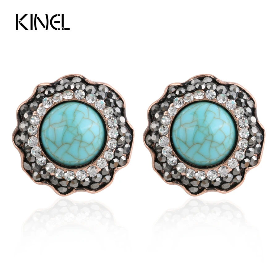 

Luxury Ancient Rose Gold Crystal Flowers Earrings For Women Black Crystal Round Drawing Resin Earring Vintage Jewelry