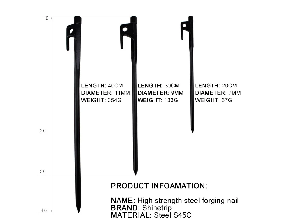 4 шт. Shinetrip 1100 градусов высокой температуры ковки тент палатка для кемпинга колышек из стали для ногтей фиксированный колышки-крепления 20 см, 30 см, 40 см, аксессуар