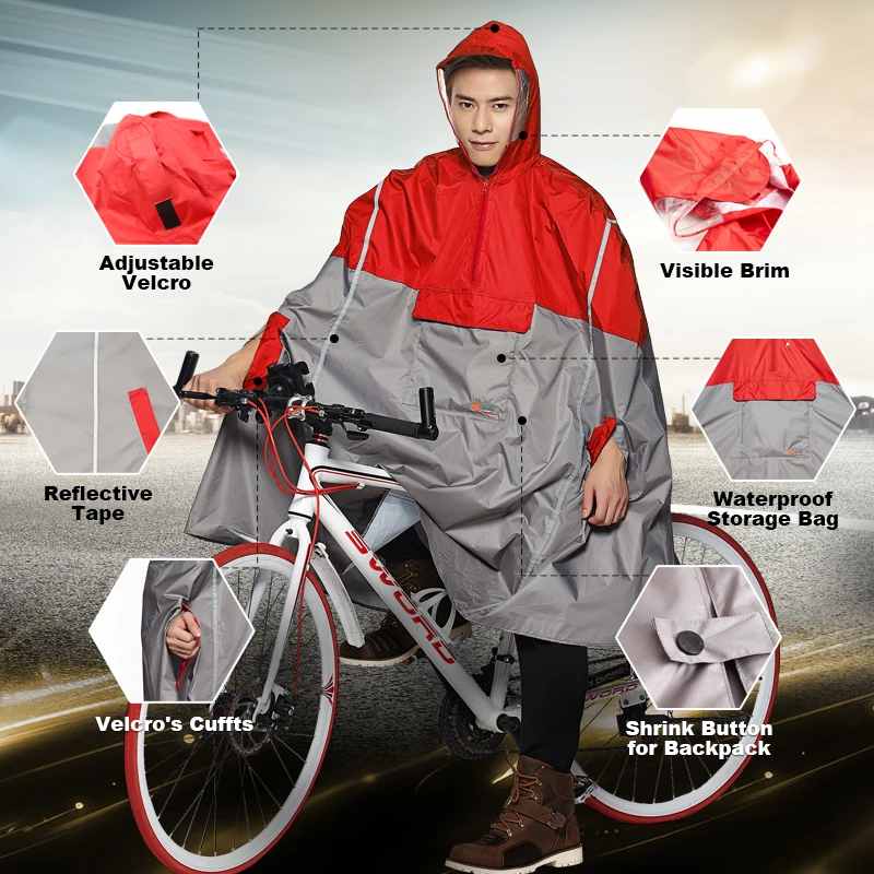 RAINPROOF Impermeable Outdoor Fashionable Rain Poncho Backpack Reflective Tape Design Climbing Hiking Travel Rain Cover