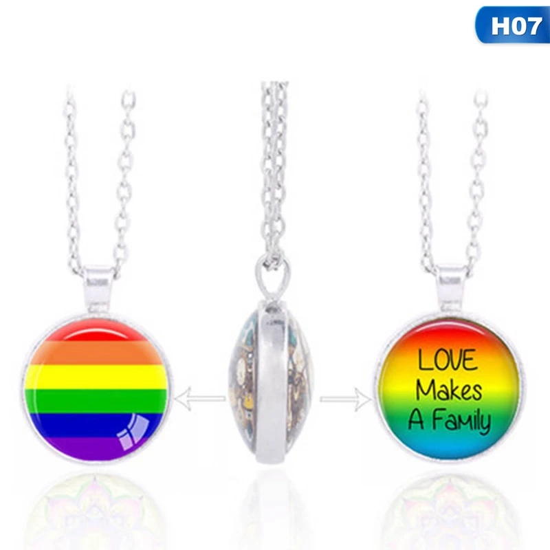 Двухстороннее ожерелье с подвеской для геев Прайд Мода LGBT Collares Радужный цветной узор талисманы Bijoux длинноцепочечный котел - Окраска металла: 7