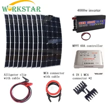 9*100W Flexible Solar Panel Charger+Peak 4000W Pure Sine Wave Inverter+MPPT 60 Controller with Cables Houseuse 900W Solar System