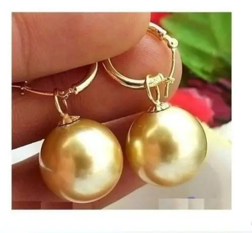 

free shipping********16mm Huge AAAA+ Golden South Sea Shell Pearl Earring Gold