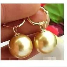 16 мм огромный AAAA+ золотые Южно-морские жемчужные серьги-ракушки золото