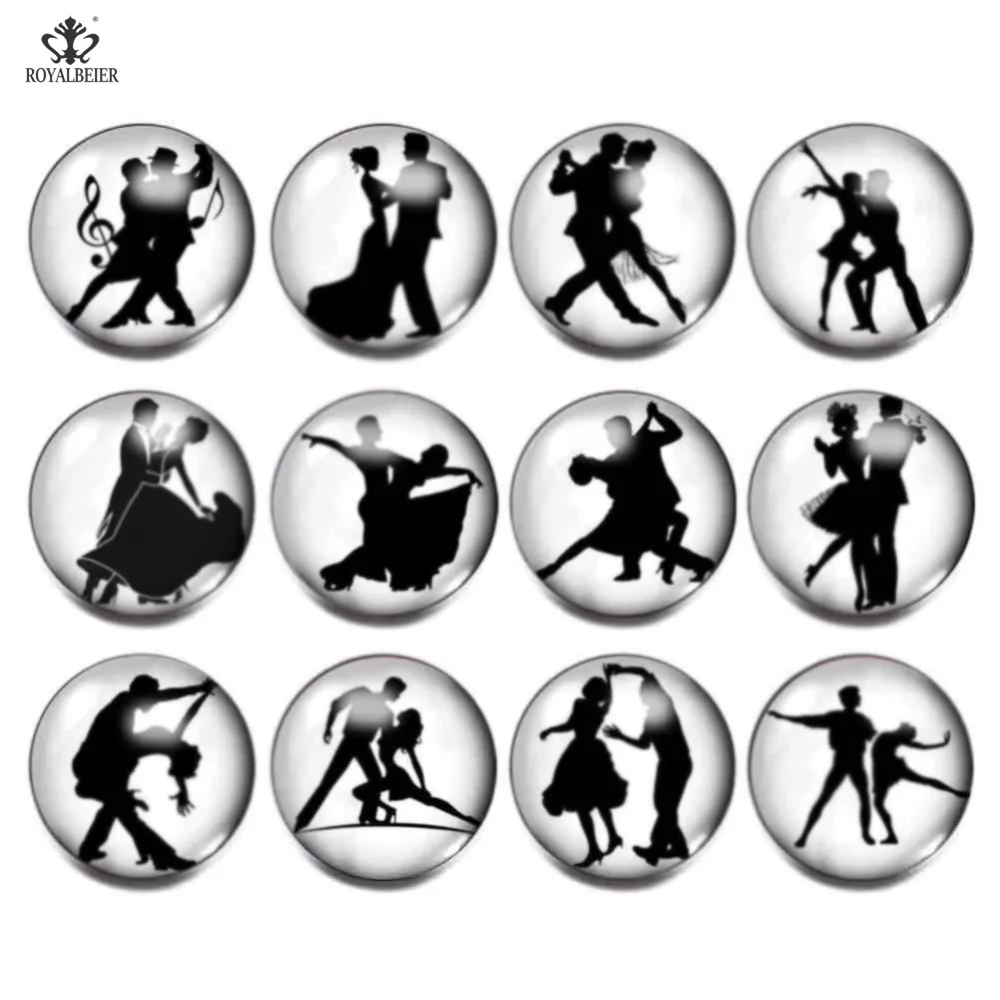 

12pcs/lot High Quality Printing Ballet Dancer Couple Glass 18mm Snap Buttons DIY Findings Fit Handmade Bracelet Making Wholesale
