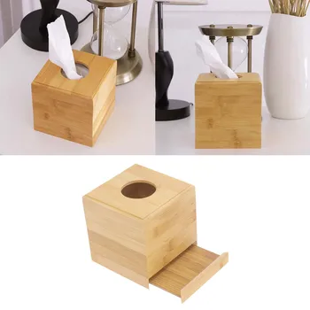 

Square Wooden Tissue Box Cover Square Decorative Desktop Paper Towel Box Cover Napkin Holder for Home Hotel Car Office