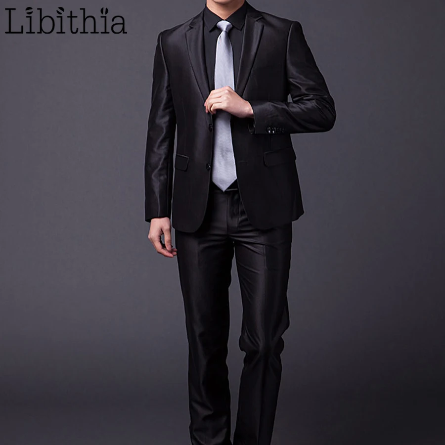 Jakcet+ брюки+ галстук) мужские формальные костюмы с двумя пуговицами Slim Fit рабочие свадебные костюмы для мужчин XS-3XL Всесезонная одежда мужской черный серый