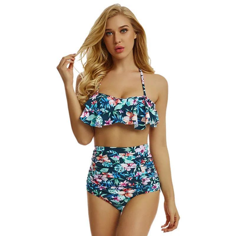 CTS Ruffles Printed Swimwear Women Bikini Set 2 Pieces High Waist Beach Suit Swimsuit Biquini Sexy Backless Girls Bikinis Women (2)