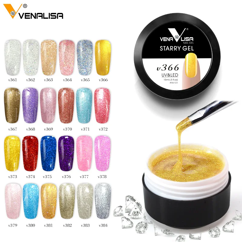 

Venalisa 15ml Glitter Powder Gel 24 Beatiful Colors Soak off Paint gel lacquer shiny led Starry Gel UV French color Gel