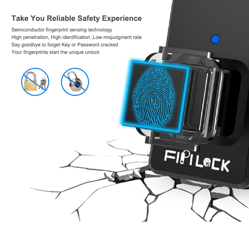 Fipilock FL-S2, умный замок, без ключа, отпечаток пальца, замок IP65, водонепроницаемый, защита от кражи, замок для двери, чехол для багажа