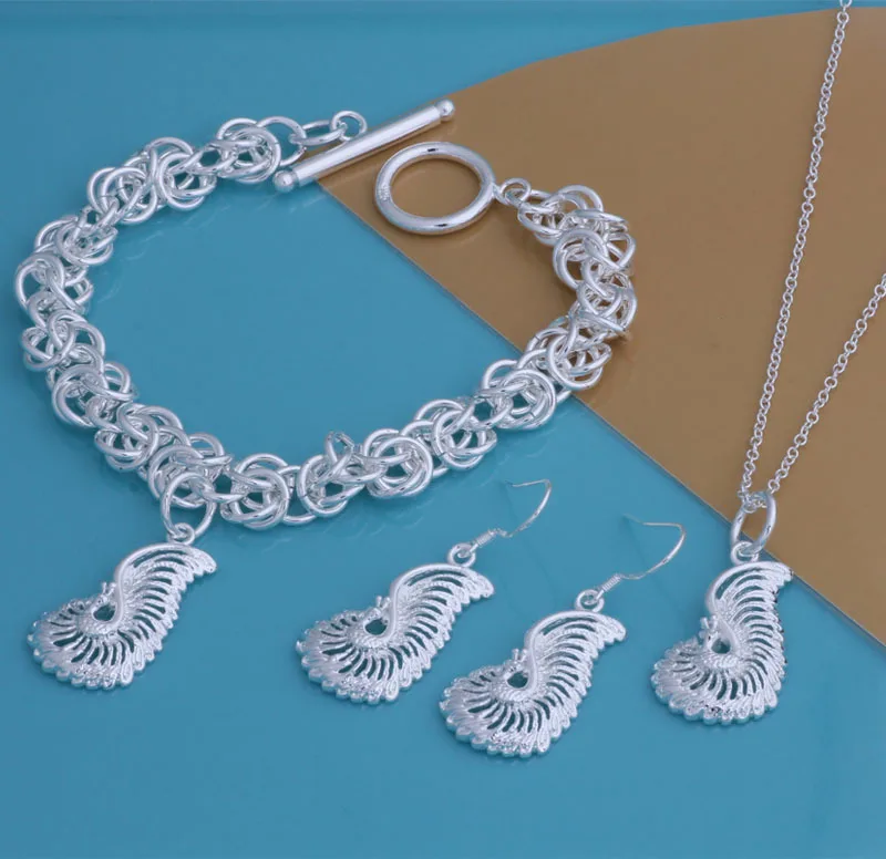 Модные комплекты ювелирных изделий с necklace ем + серьги + браслет модные женские вечерние свадебные Серебряные Ювелирные наборы 925 YAT072