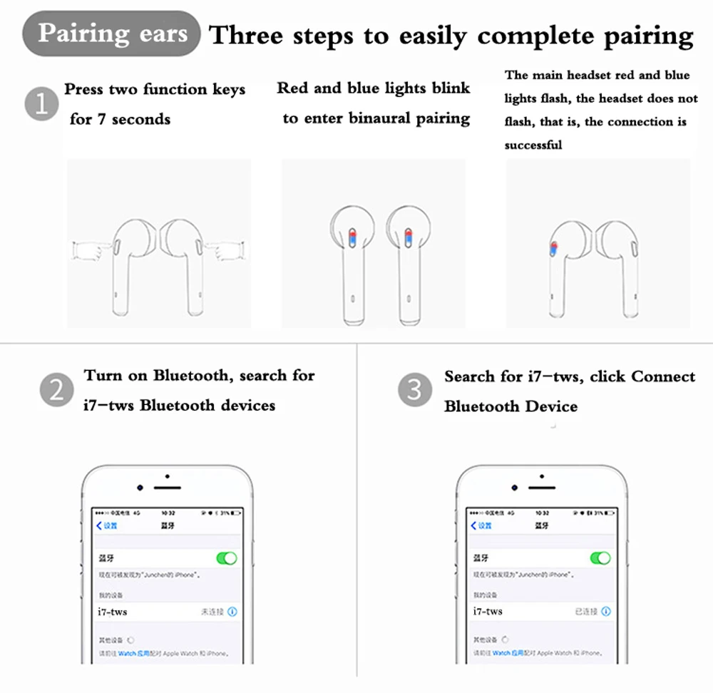 Беспроводные наушники, bluetooth-гарнитура, невидимые наушники-вкладыши с микрофоном для iPhone 8, 7, 6, 6s Plus, 5 S, SE, для samsung S8, S9, Android