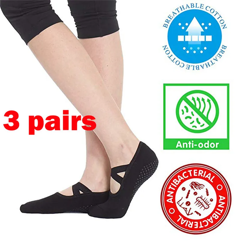 

3 Pairs Profession Solid Fitness Ladies Girls Women Antiskid Sport Pilates Yoga Non Slip Grip High Elasticity Softness Socks