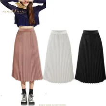 SISHION Женская плиссированная юбка Летние Женские однотонные шифоновые платья тонкий хлопок, высота до середины голени, розовая юбка SP0075