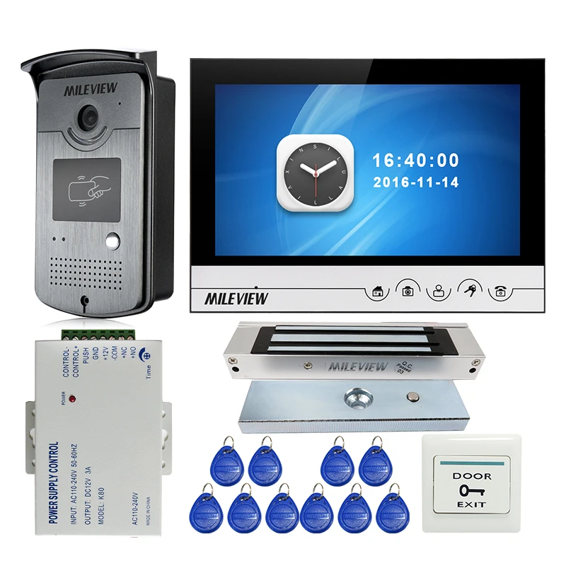 

Free Shipping 9" Color Screen UI Display Video Door Phone Intercom Recording System RFID Access Doorbell Camera + Magnetic Lock