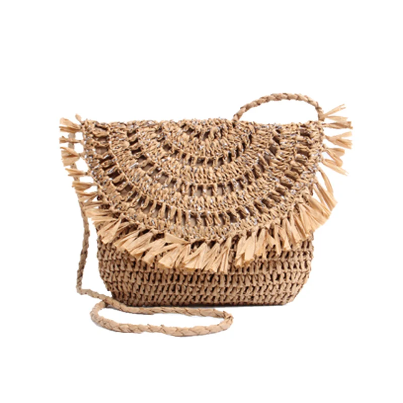 New Women Beach Tassel Straw Bags INS Popular Summer Female Handbag Fashion Lady Woven Shoulder Bag Casual Knit Crossbody SS3286 (1)