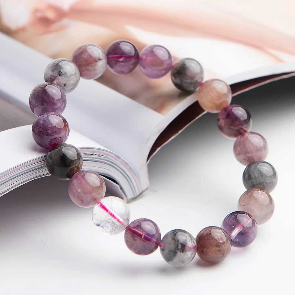 

10mm Natural Canada Colorful Auralite 23 Cacoxenite Red Crystal Round Beads Bracelet Women Men Best Stone Jewelry Bracelet AAAAA