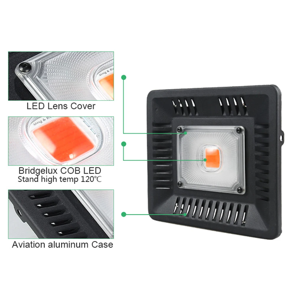 2PCS Plant Grow Flood light Outdoor IP67 Waterproof LED Grow Light 100W