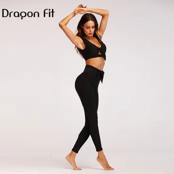 

Dragon Fit Elastic Bandage Yoga Tracksuit Women Pure Color Backless Two Piece Set Dancing Two Pece Set Women Breathable Female