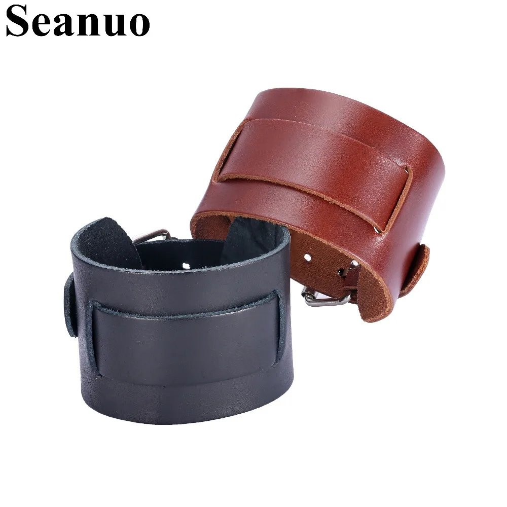 

Seanuo Genuine Leather Bracelet For Men Watch Punk Rock Belt Clasps Double Layer Man Cuff Bracelet Fashion Male Biker Bracelets