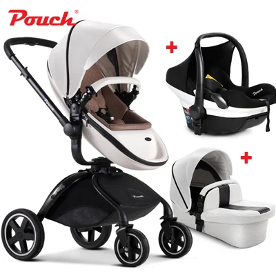 Popular  Pouch baby stroller 3 in 1 baby stroller leather white red black orange color car seat baby sleepin 