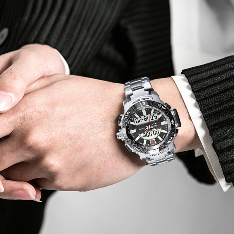 MIZUMS Fashion Men Sports Watches Men's Quartz LED Digital Clock Male Waterproof Military Watch Men Wristwatch Relogio Masculino